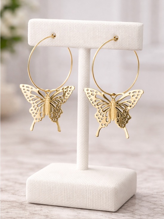 none Jewelry - Gold Butterfly Hoop Earrings - Elegant Women's Jewelry